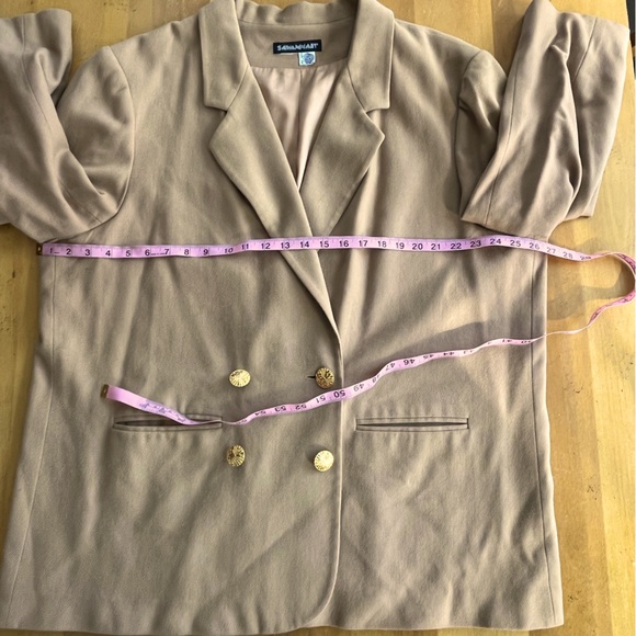Vintage 80s 90s Beige Wool Oversized Blazer Big Gold Decorative Buttons Oatmeal - Picture 9 of 9